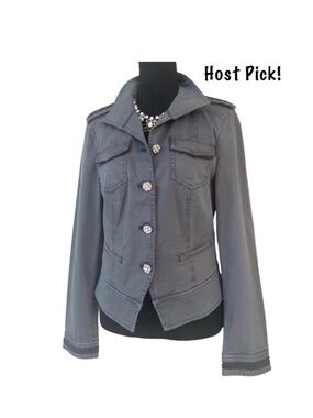 WHBM ~ Charcoal Gray/Green Utility Dress Jacket w/Rhinestone Adorned Buttons